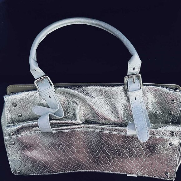 NWT Party Time! Metallic Croc Embossed Italian Designer Leather Handbag. - Picture 4 of 4
